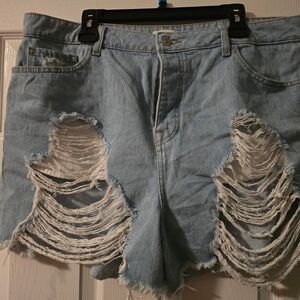 Forever 21 Light Blue Ripped Denim Shorts